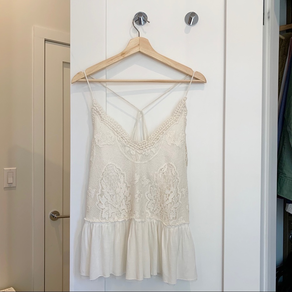 Urban Outfitters White Crochet Strappy Top, S  (Kimchi Blue)